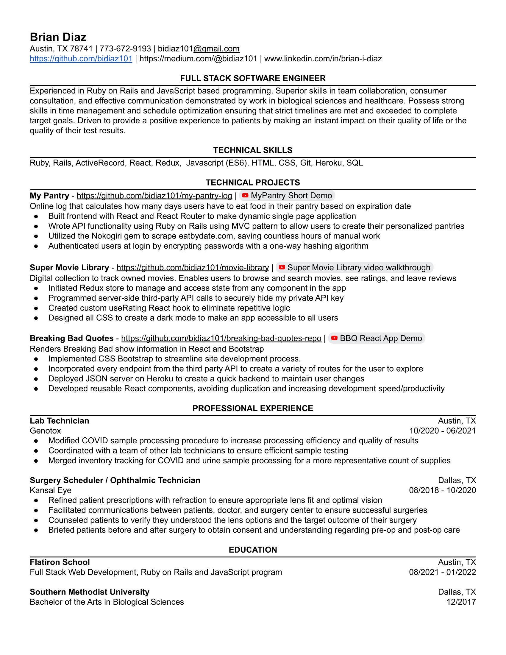 Brian Diaz Resume